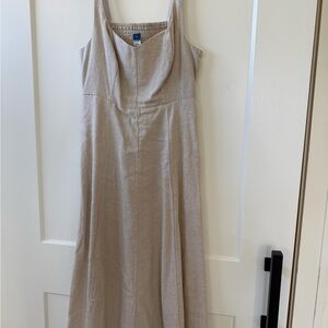 Girls Sleeveless Smocked Bodice Midi Shirt Dress - Cream